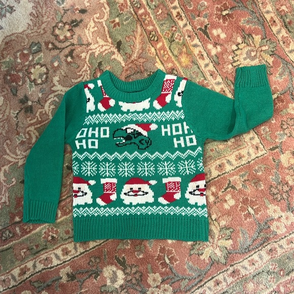 Sezzit- Boys Size 2T ~ Dinosaur Christmas Sweater ~ with Santa & Stockings too! - Picture 15 of 17